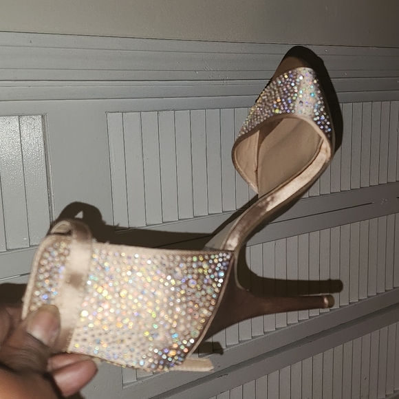 Gold sateen sparkling ankle wrap heels size 9 - Picture 3 of 4